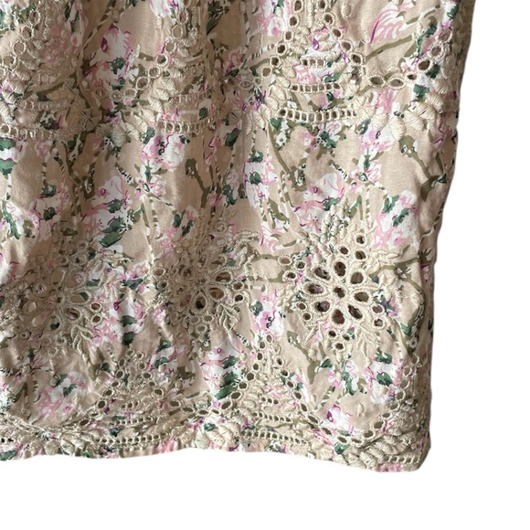 Sundance Floral Eyelet 3/4 Sleeve Ruffle Tunic Blouse Pink Medium - Picture 4 of 5